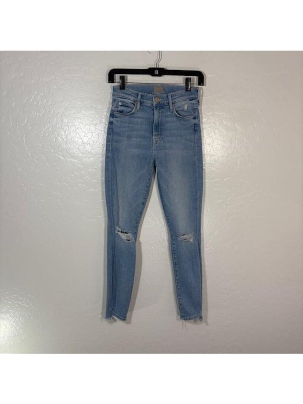 Mother Jeans Womens 25 Light Wash High Rise Stunner Zip Ankle Chew Distressed